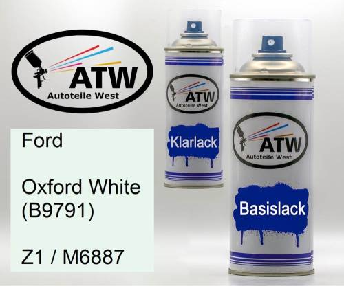 Ford, Oxford White (B9791), Z1 / M6887: 400ml Sprühdose + 400ml Klarlack - Set, von ATW Autoteile West.